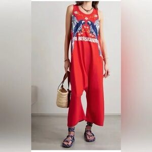 FARM Rio women’s brasileira printed cotton jersey jumpsuit red size large.